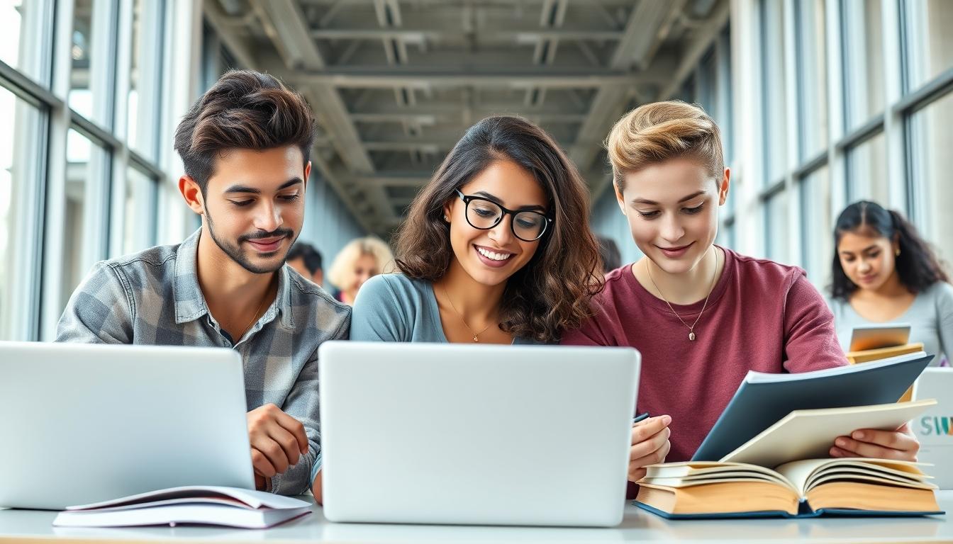 Students collaborating in study space